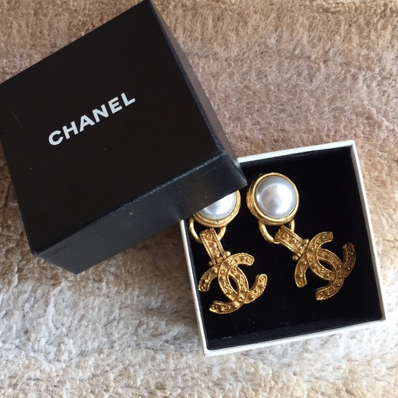 CHANEL Jewelry - Vtg XL Chanel Pearl Dangle CC Earrings RARE
